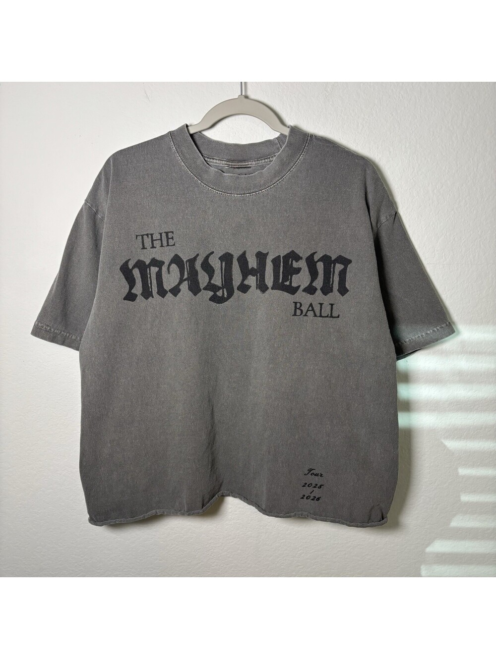 Lady Gaga Official Mayhem Ball Tour Cropped T Shirt Size Large Crop Grey